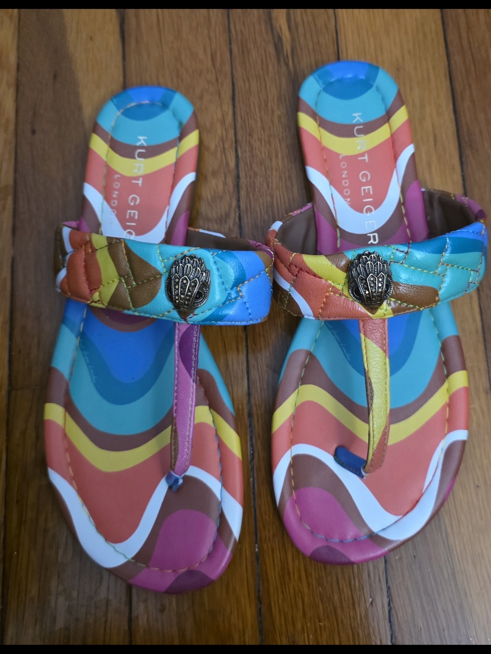 Kurt Geiger Kids Multicolor Wave Print Thong Sandals New Without Box